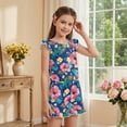 thumbnail image 4 of ZIATUBLE4S Tropical Hibiscus Leaf Print Girls Summer Jumpsuit Kids Button Flutter Sleeve Short Playsuit Elastic Waist Round Neck Casual Romper Outfit Clothes with Pockets for 11-12 Y, 4 of 6