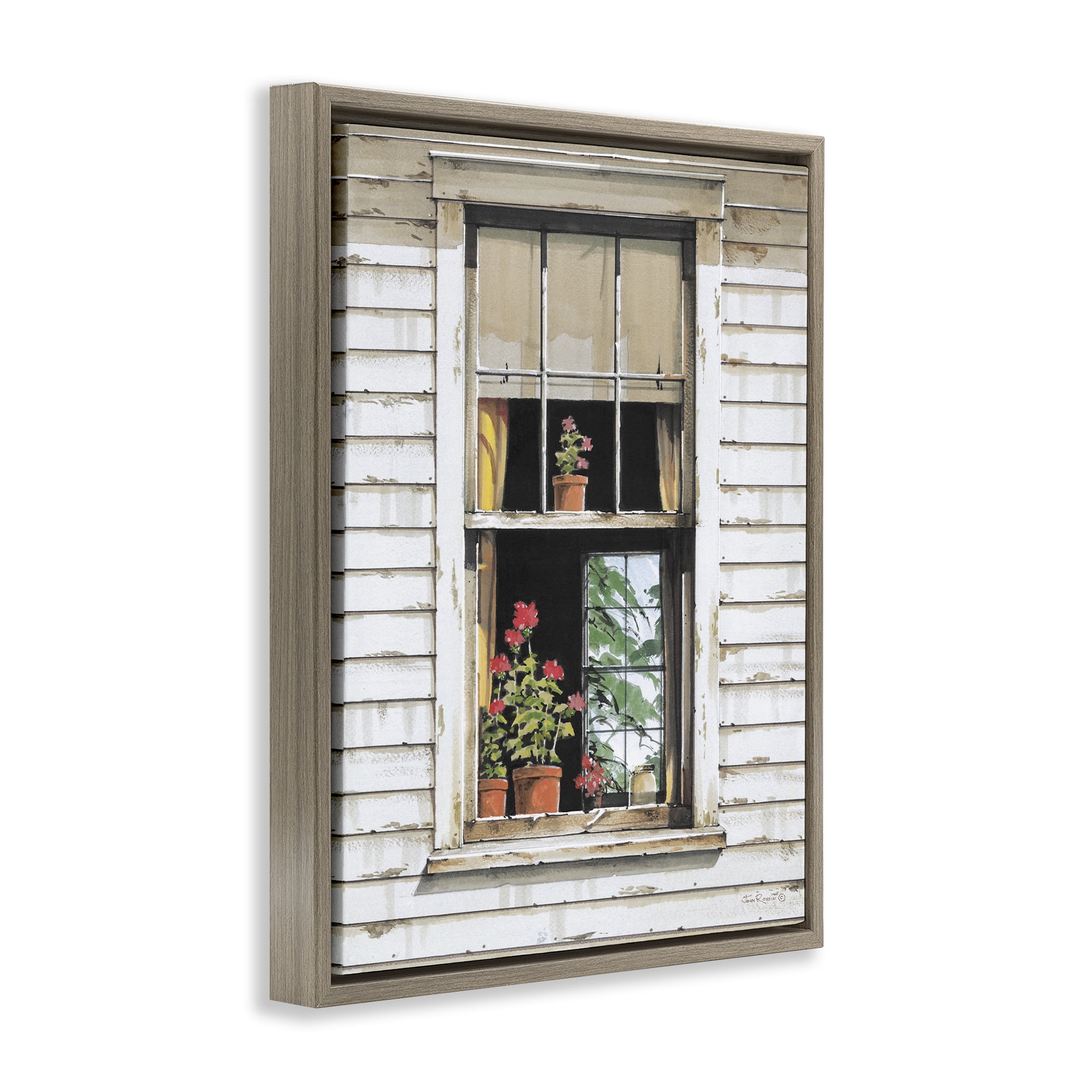 Stupell Industries Cottage Window View Buildings & Architecture Painting Brown Floater Framed Canvas Art Print Wall Art, 17 x 21