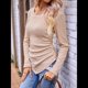 thumbnail image 4 of Camisas de Larga para Mujer, Cuello en V, Punto Acanalado, Corte Entallado, Suéter Ligero, Blusas Informales Elegantes de Otoño Albaricoque L, 4 of 8