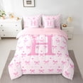 thumbnail image 2 of Homewish Bow-Tie Initial Alphabet H Twin Bedding Sets 7-Piece for Adults Female Girls,Letter Monogrammed H Bedding Comforter Set Microfiber,Cartoon Bow Love Heart Breathable Sheet Sets, 2 of 8