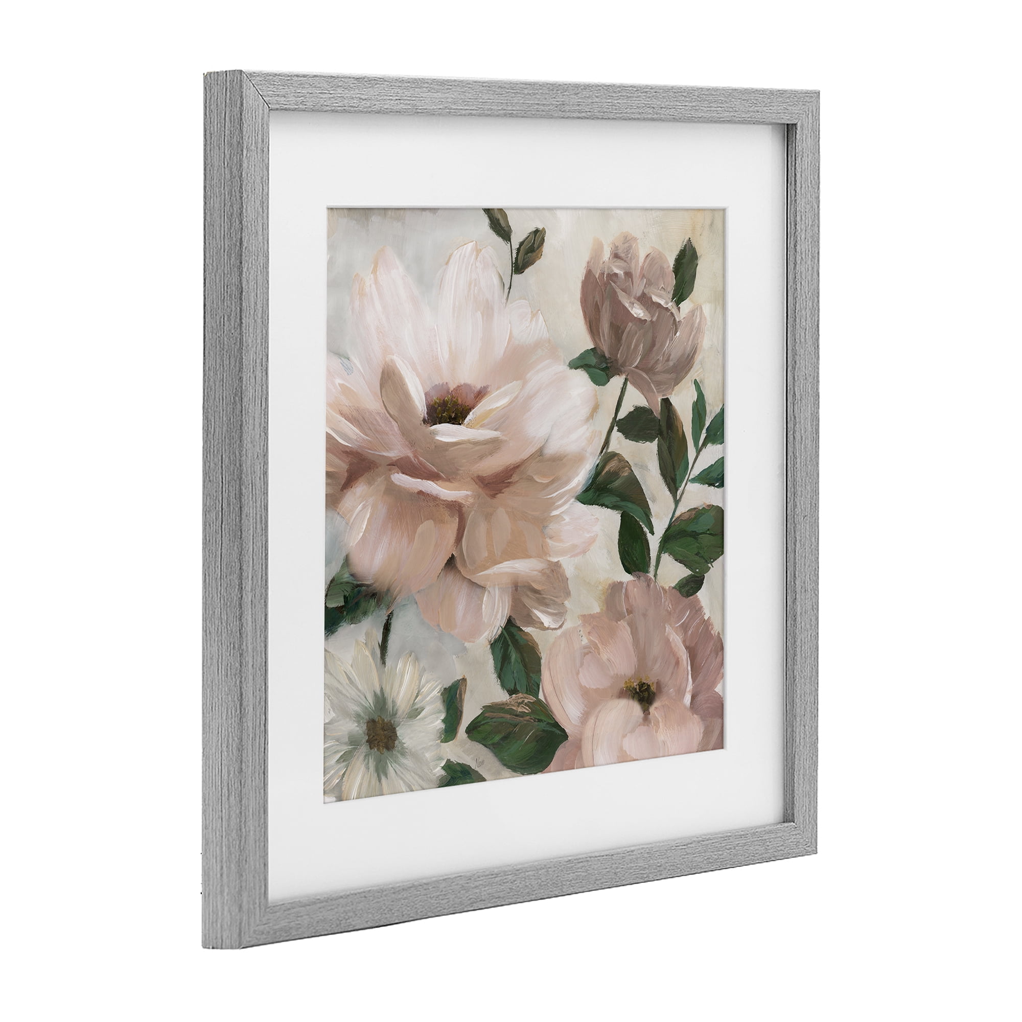 Stupell Industries Budding Blush Peonies & Leaves Gray Framed Print Under Glass, design by Nan