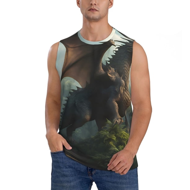 Fotbe Forest Stone-Colored Dragon Men's Camiseta sin Mangas Estampada para Hombres, Playera Casual para Gimnasio, Entrenamiento, Playa-Large