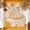 thumbnail image 5 of mgoYE Thanksgiving Toddler Girl Outfit Ruffle Shirt Tops Dress Shorts Set Plaid Tank Top Shorts Set,Cute Baby Girl Clothes, 5 of 6