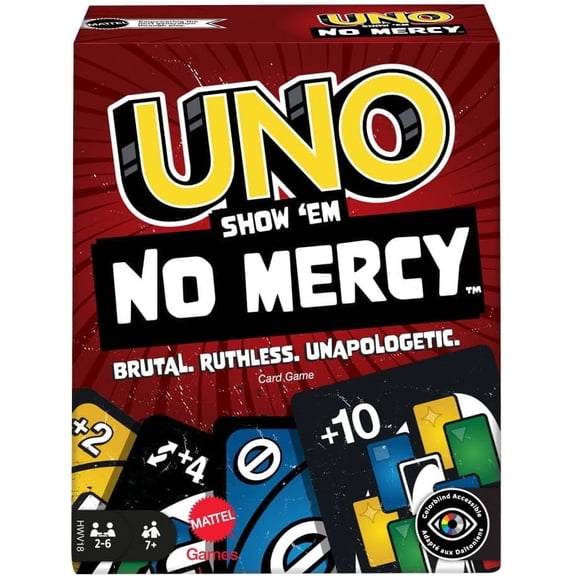 UNO Show ‘em No Mercy Card Game for Adults & Family Parties & Travel with Extra Cards, Special Rules & Tougher Penalties