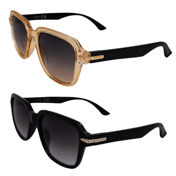 AlterImage Sunset Fashion Retro Sunglasses for Women 2 Pair Clear & Black Frames w/Stylish Metal Accents & Gradient Brown & Smoke Lenses