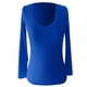 thumbnail image 3 of MHFRRA Camiseta de Manga Larga Acanalada, Ajustada, con Cuello En V, Informal, Elástica, Suave y Cómoda, Básica para Uso Diario Azul, 3 of 4