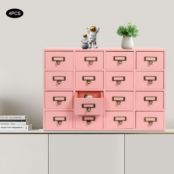 Vintage 4 PCS Drawer Cabinets Pink 64-Drawer Storage Box Storage Cabinet 39.37*3.94*27.56in