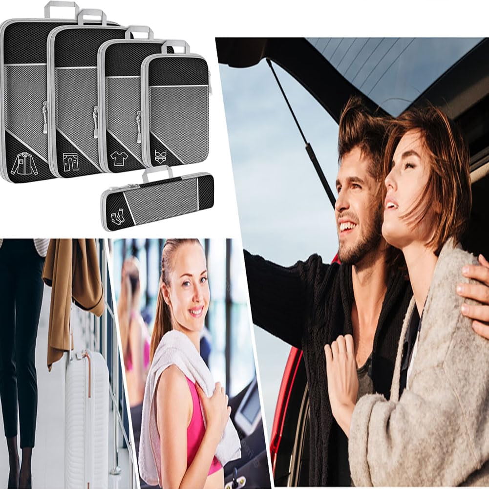ChaoLink Compression Packing Cubes, 5 Pack Expandable Travel Luggage Organizer Bags, Double Zipper Cubes