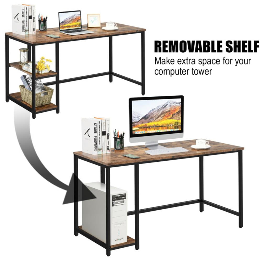 Demi Bonn 55" Computer Desk Office Study Table Workstation Home with Adjustable Shelf, Brown