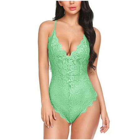 Odeerbi Women s Lingerie Bodysuit Set 2025 Valentine s Day Sexy Sexy Lingerie Lace Pajamas Green
