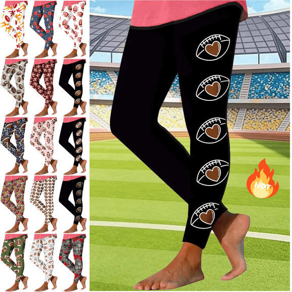 Mifsaly Football Leggings Women Football Heart Print High Waist Stretchy Workout Pants Gym Yoga Team Fans Sport Pant S