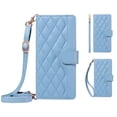 thumbnail image 4 of For Samsung Galaxy A37 5G Wallet Grid Texture Magnetic Flip Cover Card Holder & Bills Slot, Soft PU Leather Magnetic For Women Wallet Case With Detachable Shoulder Strap And Wrist Strap,Blue, 4 of 10