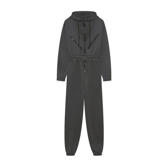 aidice Womens Jumpsuit Summer Casual Drawstring Hooded Zip Long Sleeve Elastic Waisted Jogger Pants Romper
