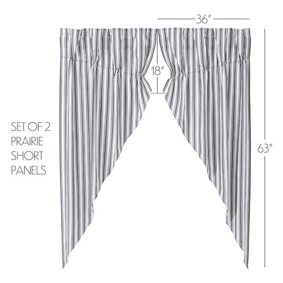 VHC Brands, Sawyer Mill Ticking Stripe Prairie Panel, Black, 63x36x18, Set of 2
