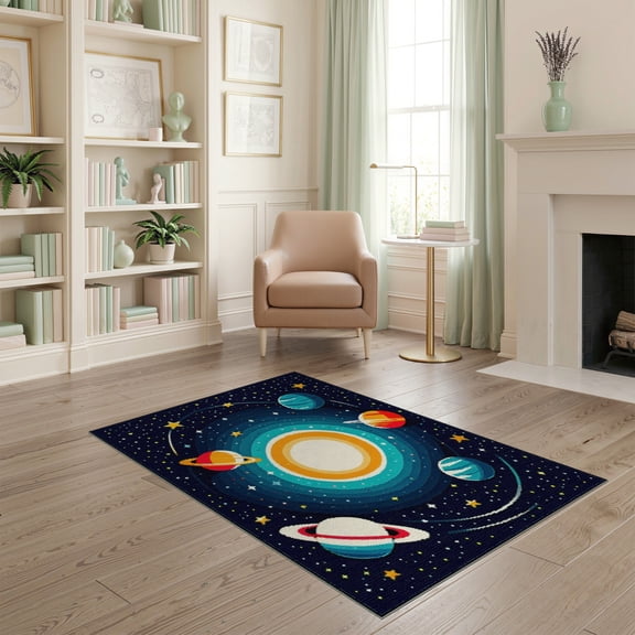 ODIKA Playroom Rocket Galaxy Motifs Science Theme Classroom Themed Pet Friendly & Kids Safe Play for Bedroom, Reading Nook