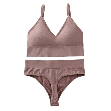 

Women Solid Color 3/4 Cup Wirefree Bra and G-String Seamless Panties Underwear Set