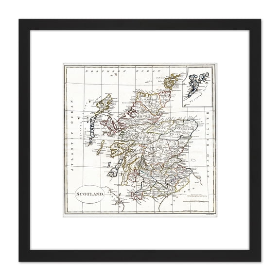 Map Antique 1799 Cruttwell Scotland Historic Replica 8X8 Inch Square Wooden Framed Wall Art Print Picture with Mount