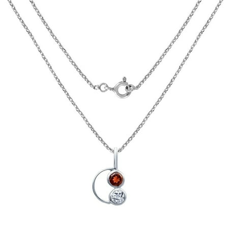 - Sterling Silver 4.00 mm Red Garnet & White Topaz Pendant Necklace For Women by Orchid Jewelry