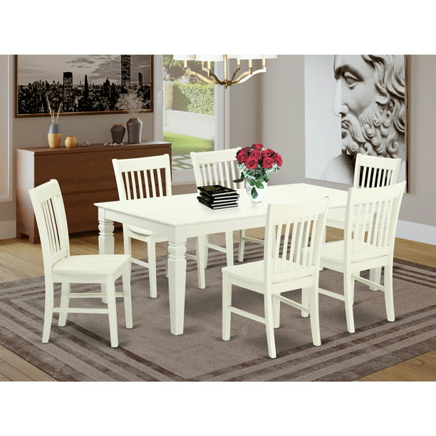 East West Furniture Lgno7 Lwh W 7 Pc, White Dining Room Table And Six Chairs