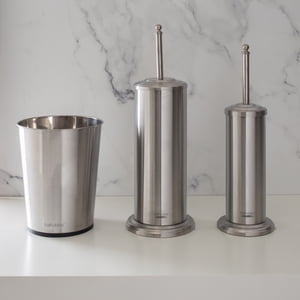 Bath Bliss Stainless Steel Trash Can, Brush and Plunger Set