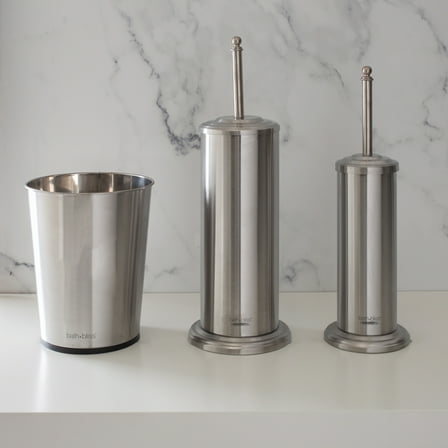 Bath Bliss Stainless Steel Trash Can, Plunger, and Toilet Brush Iron Collection Set