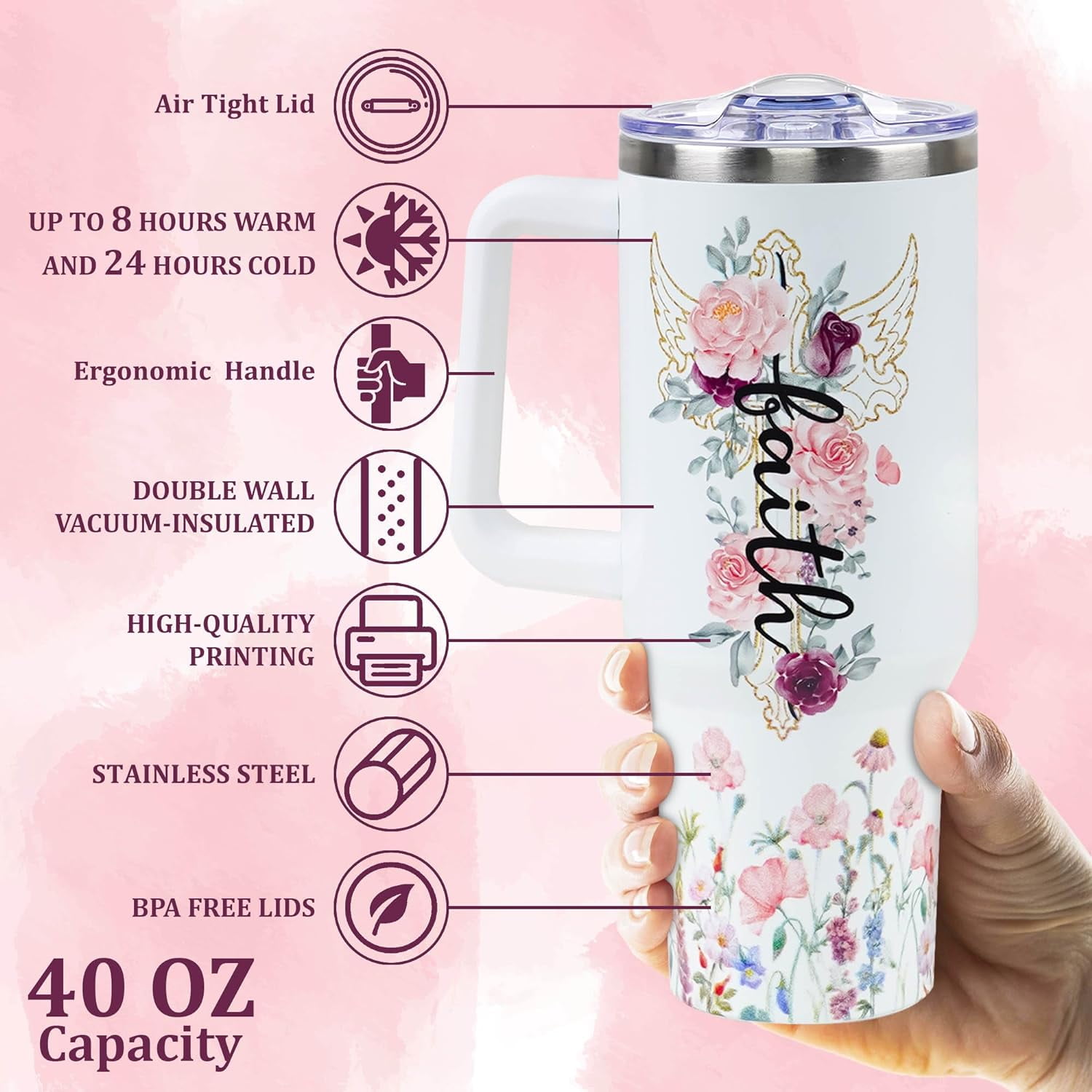 Christian 40 OZ Tumbler, Christian Gifts For Women Faith, Mother's Day, Birthday, Christmas Gifts for Women, Inspirational, Religious Gifts For Mom, Friend, Sister, Grandma, I Am A Child of God Cup