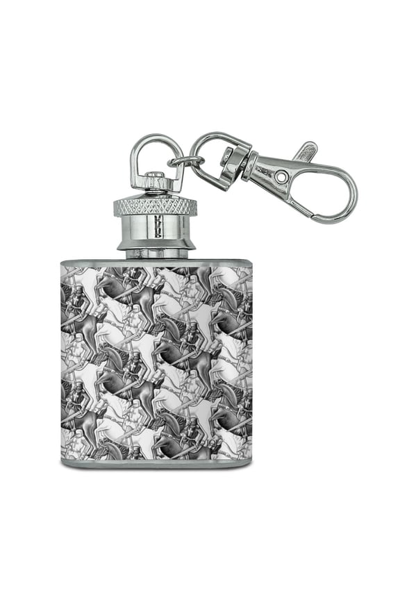 Black White Knights Horses Medieval Jousting Fantasy Stainless Steel 1oz Mini Flask Key Chain