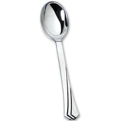 EcoQuality Disposable Plastic Polished Silver Soupspoon - Great for Party, Soups, Kitchen, Office, Togo, Lunch, Cafeterias, Restaurants (36)