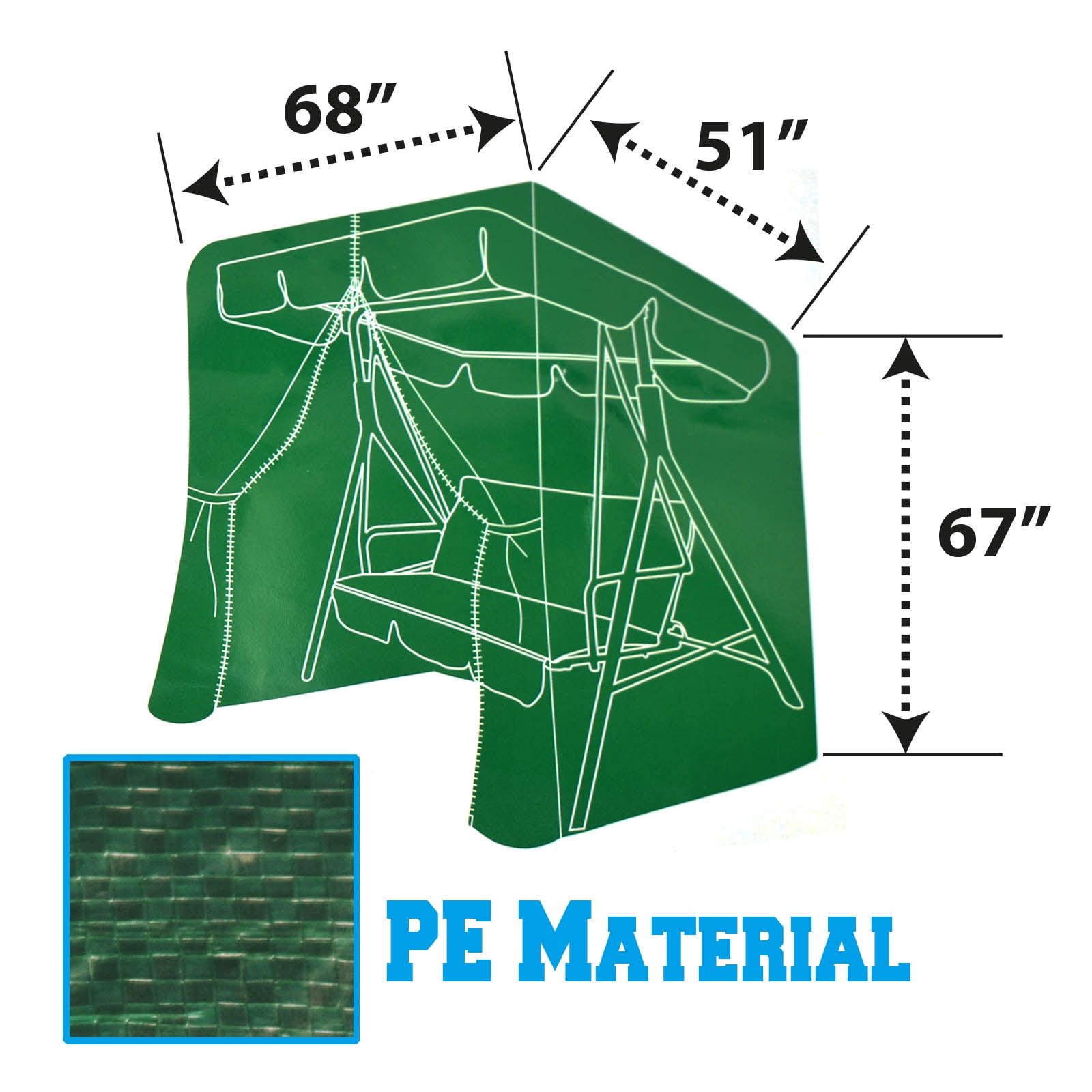 Sunny 3 Seater Patio Canopy Swing Cover - Outdoor Furniture Porch Waterproof Protector Zipper Closure (Green)