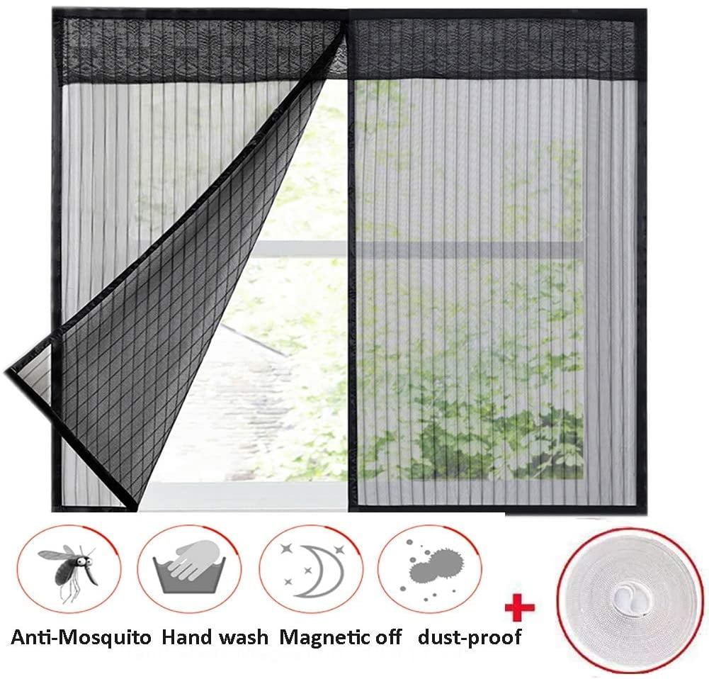 20x28inch Ruber Self Adhesive Magnetic Window Screen Mesh Black,Anti Mosquito Bug Insect Fly Window Net Curtain,Fiberglass Heavy Duty for Homes,with Sticky Tape,50x70cm