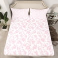 thumbnail image 2 of Manfei Natural Plant Floral Twin Sheet Sets,Boho Print Twin Fitted Sheet,Pink White Flat Sheet,Super Cozy Room Decoration,3pcs, 2 of 7