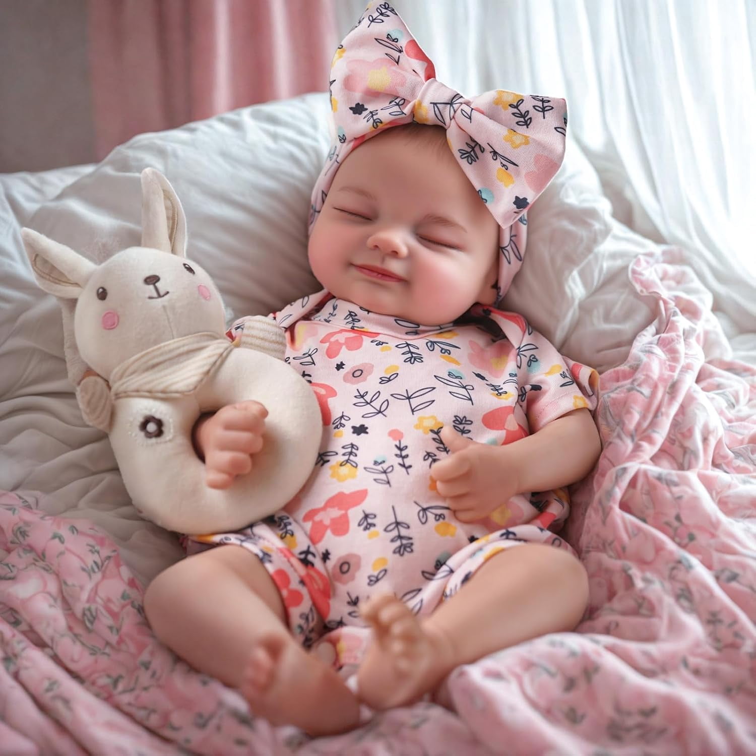 RSG 17 Inch Reborn Dolls with Soft Cloth Body Newborn Sweet Smile Sleeping Dolls Doll Girl with Gift Box for Cuddling, Role Playing and Collection
