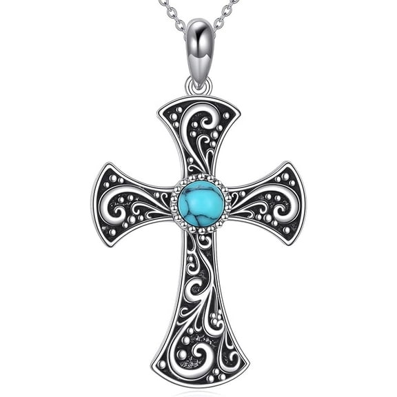 Turquoise Cross/Dragonfly Necklace For Women Men Pendant Necklace 925 Sterling Silver Chain 18" 2"