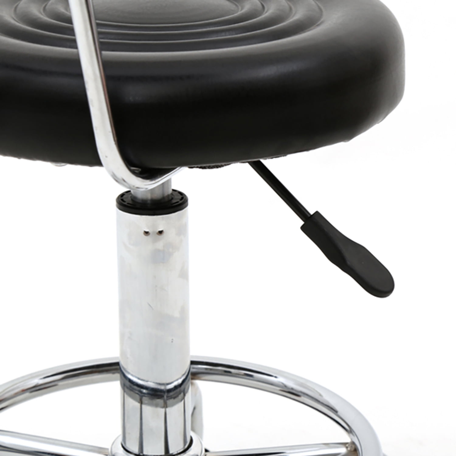 Kadyn Counter Height Adjustable Bar Stools, Round Shape Salon Stool with Back and Line, PU Leather Rolling Swivel Chair, Black Kadyn Counter Height Adjustable Bar Stools, Round Shape Salon Stool with Back and Line, PU Leather Rolling Swivel Chair, Black