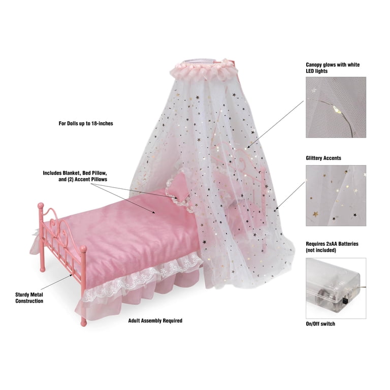 Badger Basket Starlights Metal Canopy Doll Bed, Pink photo 3