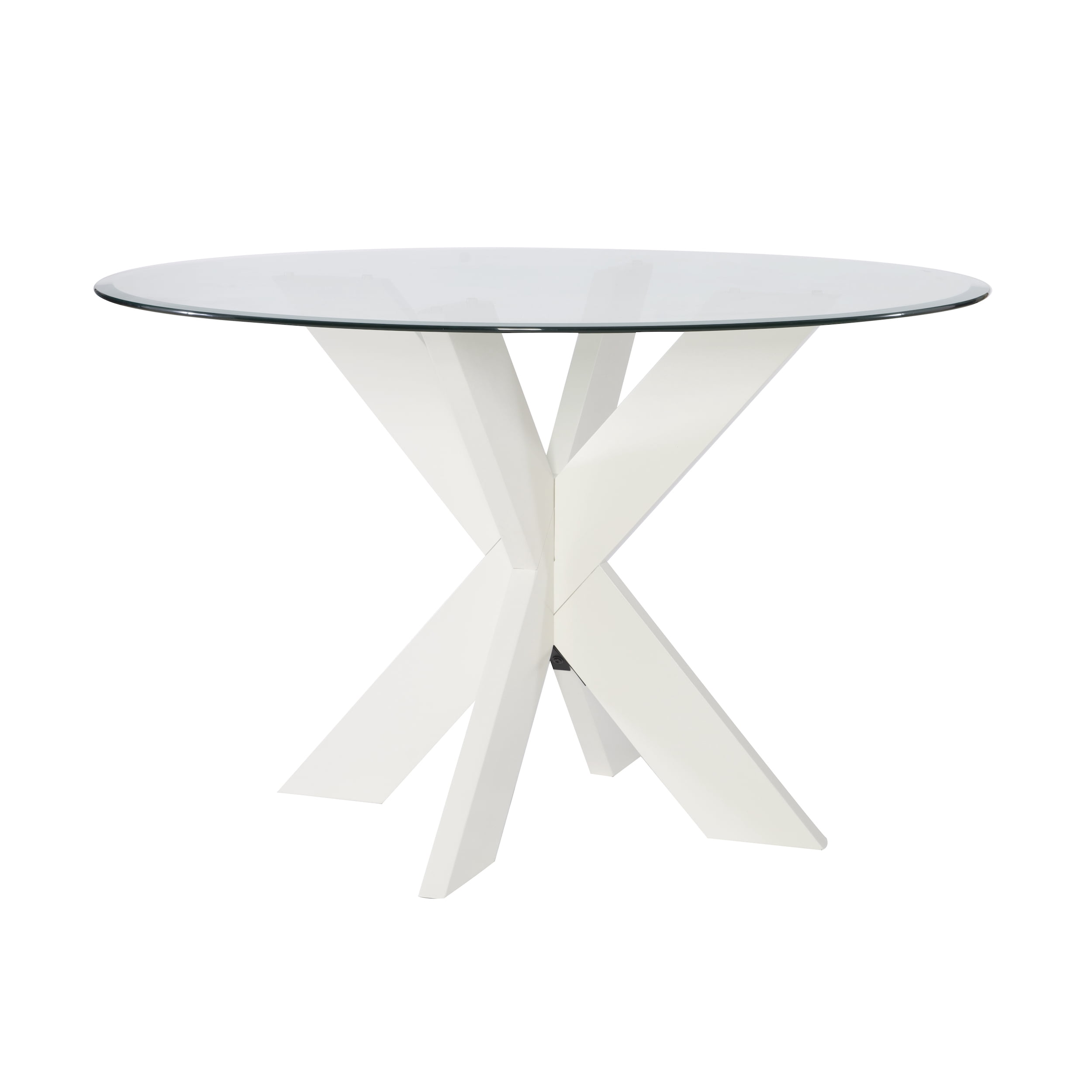 Powell Augusta Wood X-Base Dining Table with Glass Top, White