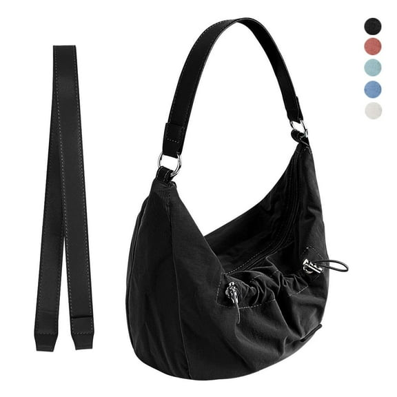 Spencer Hobo Bag for Women Crossbody Purse and Handbags Ladies Chic Shoulder Bags Crescent Clutch Nylon Satchels, Black