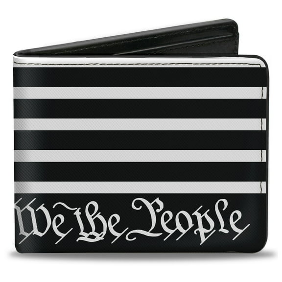 Buckle-Down Wallet, Bifold, Americana Flag We the People Black White, Vegan Leather