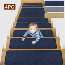 Tyidzon 4Pc Stair Treads for Wooden Steps, 8x30 Inch Carpet Stair Treads Non Slip, Edging Stair Runner for Kid, Elders, Dog, Navy