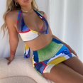 thumbnail image 3 of PENGXIANG Female Geometric Pattern Print V-Neck Sleeveless One-Piece Halterneck Sundress for Women, 3 of 4