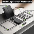 thumbnail image 3 of Compatible Samsung Galaxy Z Fold 4 Case Metal Silicone with Hinge,360°Full-Body Dual Layer Military Shockproof Dustproof Rugged Cover Case for Samsung Z Fold 4 5g Phone Case with Stand Men Black, 3 of 7