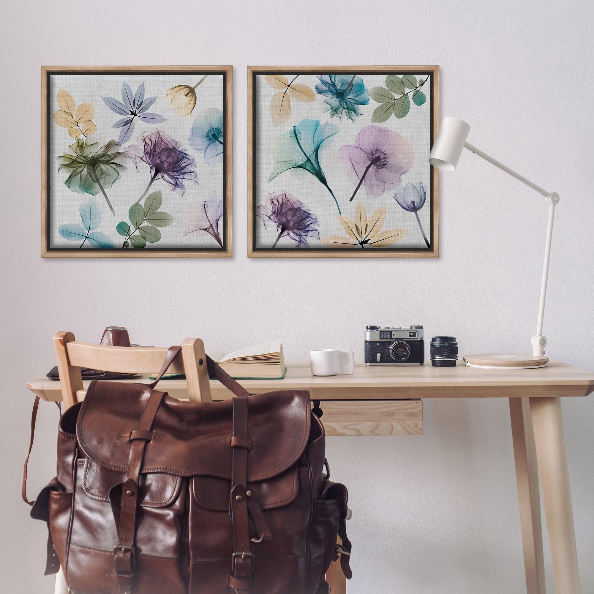 Stupell Industries X-Ray Floral Collage Plants & Flowers Painting Brown Floater Framed Canvas Art Print Wall Art, 25 x 25, Set of 2