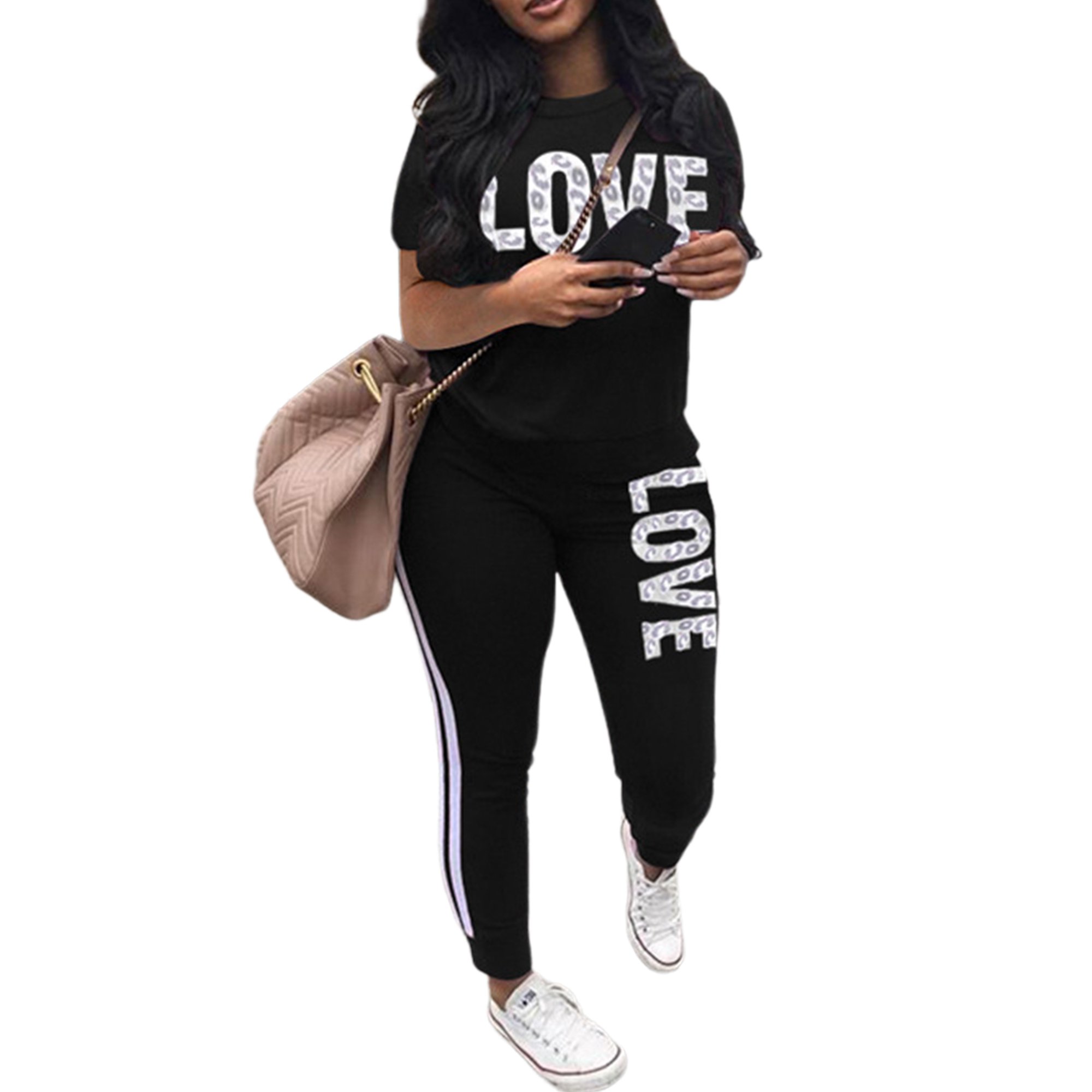 Innerwin Two Piece Outfit Letter Printed Ladies Jogger Set Sports Crew Neck  Comfy Sweatsuits Wine Red L | Walmart Canada