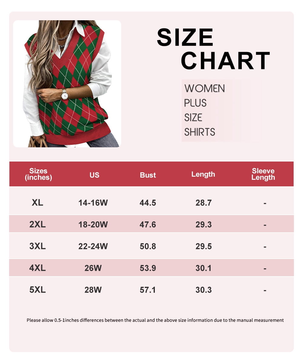 TIYOMI Plus Size Knit Vest Women Sweater Vest Red and Green Argyle V Neck Thick & Warm Wool Sleeveless Christmas Pullover Fall Winter Vest 3XL 22W 24W