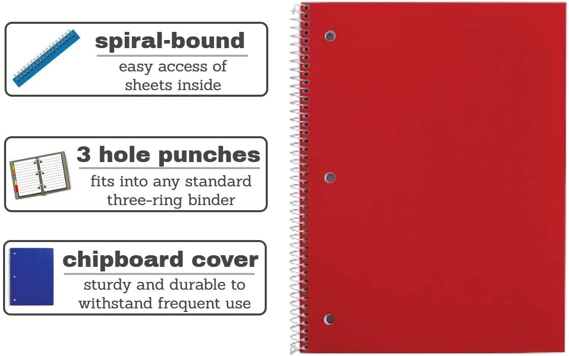 4 books / pack 100 Ct. Quad-Ruled 4-1" Spiral Notebook Assorted color