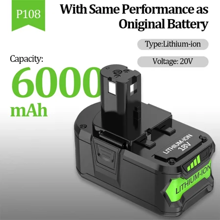 4 Pack 6.0Ah For RYOBI P108 18V Battery High Capacity 6000mAh For One Plus Battery P106