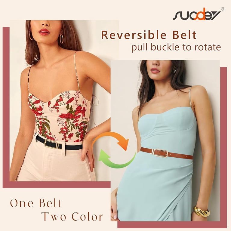 Women Reversible Leather Belt with Rotating Pin Buckle for  display picture 3