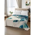 thumbnail image 2 of Peacock Feather Full Size Flat Sheet, Wrinkleproof & Fadeproof Cooling Flat Bed Sheet Only, Teal Ethnic Rustic Farmhouse Elegant Breathable Soft Bedding Top Sheets 81 x 96 Inches, 2 of 8