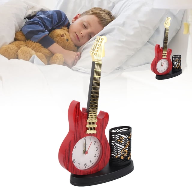 Reloj Despertador Mecánico, Punteros Gruesos, Reloj De Escritorio Vintage, Función De Sacapuntas De Base Estable, Forma De Guitarra Para Dormitorio