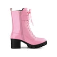 thumbnail image 3 of Unique Bargains Women's Zip Platform Chunky Heel Combat Boots Pink (Size 8), 3 of 7